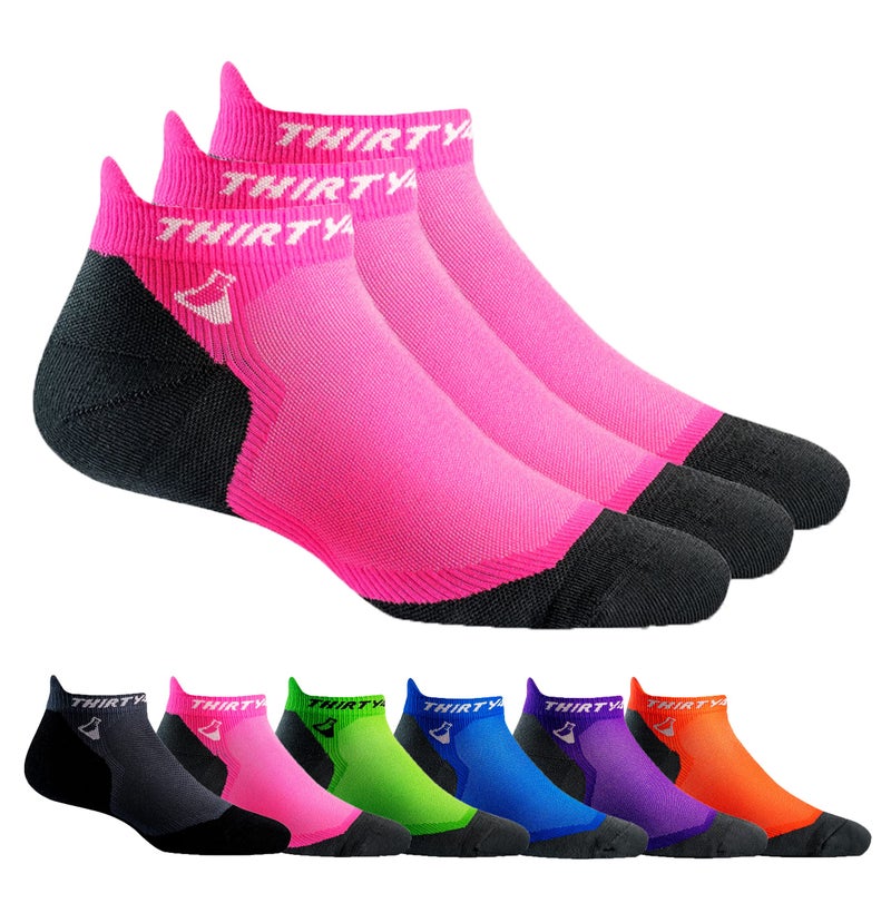Thirty48 Ultralight Athletic Running Socks for Men and Women with Seamless Toe, Moisture Wicking, Cushion Padding (Medium - Women 7-8.5 // Men 8-9.5, [3 Pairs] Pink/Gray) - Image 1